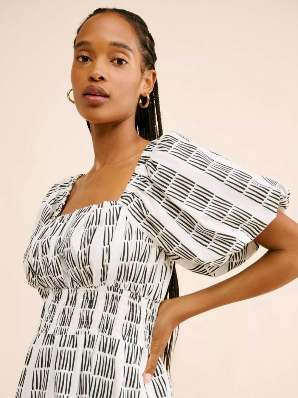 Anthropologie Maeve 100% Cotton Puff-Sleeve Smocked Midi Dress - Picture 10 of 16
